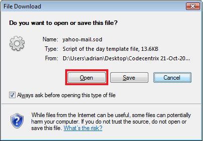 Click open to install Script Of The Day template